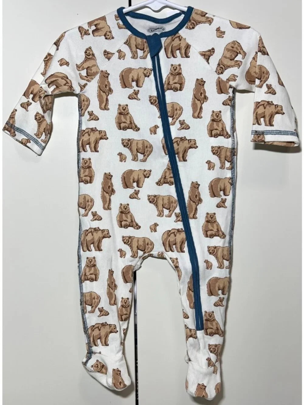 Mud Pie 3m 6m NWOT ribbed Brown Bear footed sleeper romper zip mountain camping